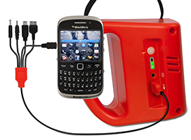 S 300 Solar powered light charging a smart phone battery